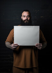 A Portrait of a Man Holding a Blank White Card