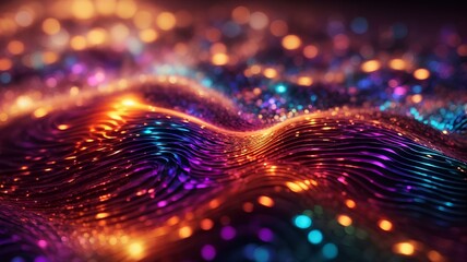 Abstract illustration of shiny and colorful liquid waves in a random design