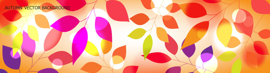 Autumn Vector Background with Leaves and Branches. Abstract Colorful Pattern.
