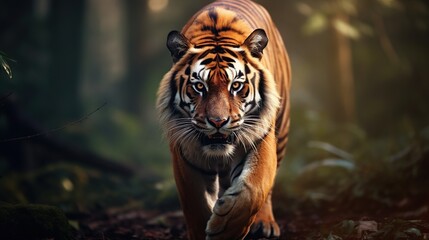 Portrait wild tiger in nature blurred background. AI generated image