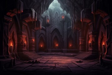Realistic dungeon-themed background illustration. Generative AI - obrazy, fototapety, plakaty