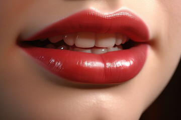 Red Lips Closeup, Detailed.