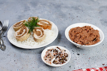 Levengi or Lavangi with Roast chicken.Azerbaijan cuisine.