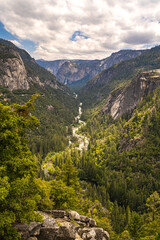 Fototapeta na wymiar View of Yosemite Valley and Bridalveil Falls.