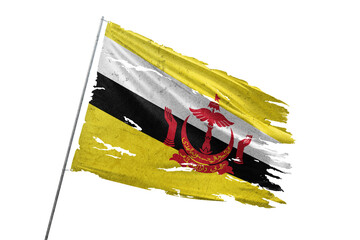Brunei torn flag on transparent background.