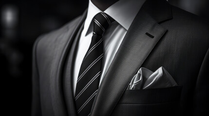 A stylish gentleman in a classic suit and tie captured in a timeless black and white photograph