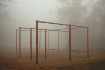 Foto op Plexiglas Powerful and enigmatic: gymnastics bars vanish in dense fog. Generative AI © Marisela