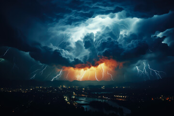 thunderstorm , xtreme weather caused by climate change. different types of weather - obrazy, fototapety, plakaty