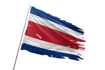 Costa Rica torn flag on transparent background.