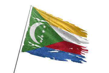 Comoros torn flag on transparent background.