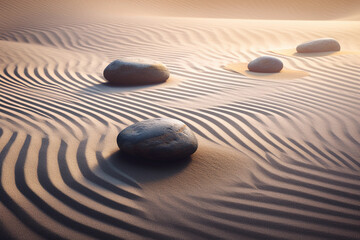 Fototapeta na wymiar Japanese Zen Garden: Serene Sand and Stone Meditation. Generative Ai.