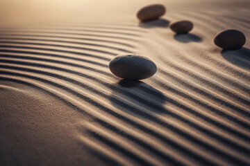 Fototapeta na wymiar Zen Balance: Tranquil Harmony of Stones and Sand. Generative Ai.