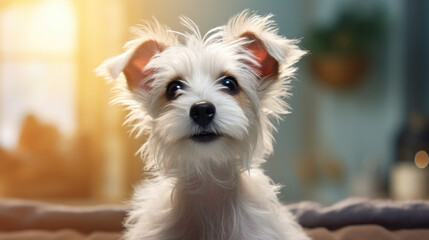 Portrait of a small white dog