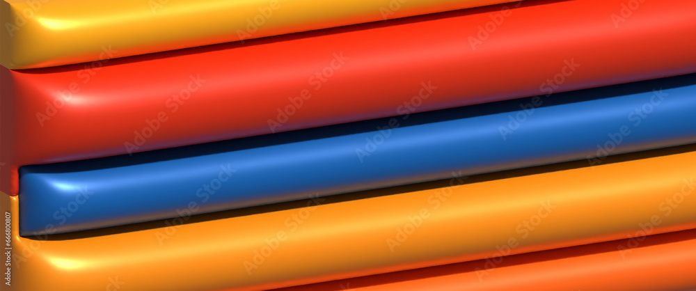 Poster multicolored inflated lines with a shiny surface, 3d rendering illustration