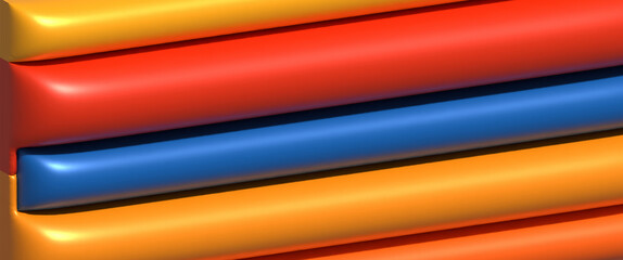Multicolored inflated lines with a shiny surface, 3D rendering illustration