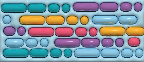 Various colorful lines and dots on a blue background, 3D rendering illustration