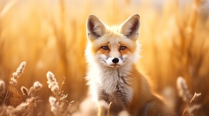 Red Fox wild animal on blurred nature background. AI generated image