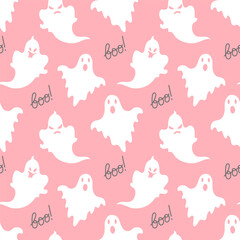 Seamless pattern, cute ghosts and the word 
