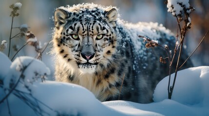 Obraz premium Animal photography. Snow Tiger in nature.