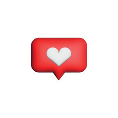 3d Heart textbox, heart icon, love social media notification, love icon for instagram on the chat box. Set Like heart icon on a red pin. Set of heart in speech bubble icon. 3d vector illustration
