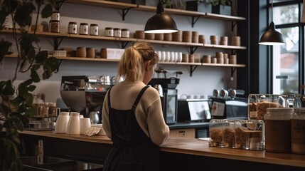 Woman working in a coffee shop.