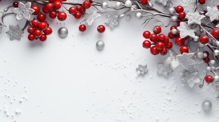 a beautiful silver background with red berries. - obrazy, fototapety, plakaty