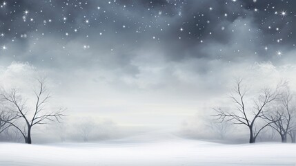 Design an elegant winter panorama with white trees, leaving space for your message.