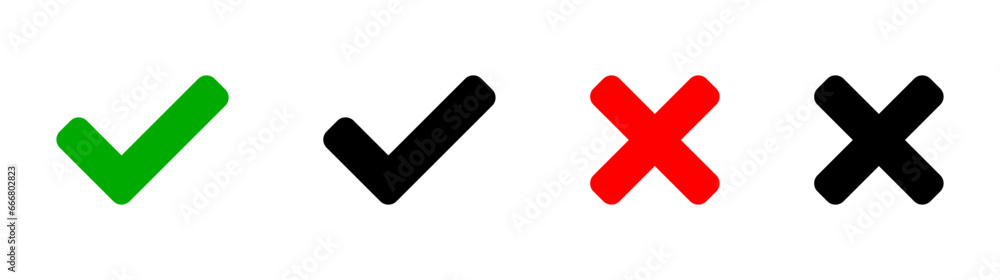 Poster yes and no or right and wrong or approved and declined icons with black green check mark and red x s
