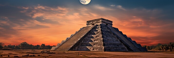 Ancient Mayan pyramid . Travel Concept. Background with a copy space. - obrazy, fototapety, plakaty