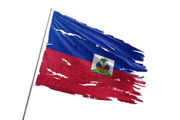 Haiti torn flag on transparent background.