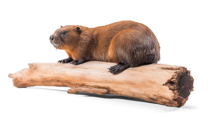 Beaver lay on a log wood