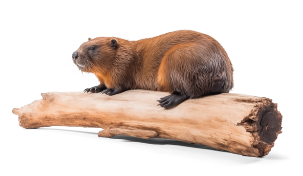 Beaver lay on a log wood