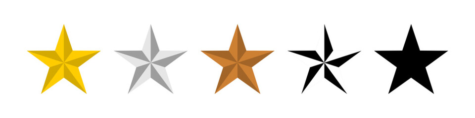 Star Icon Set including Top Three 1st Gold 2nd Silver 3rd Bronze Black and White Winner Badge Award Symbol. Vector Image.	 - obrazy, fototapety, plakaty