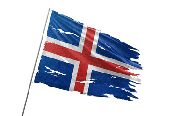 Iceland torn flag on transparent background. - obrazy, fototapety, plakaty