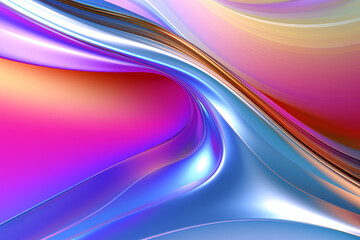 Background Liquid Metal. Fluid metal curve shape. Abstract waves. Wavy gradient holographic iridescent foil. Multicolored vivid wallpaper.