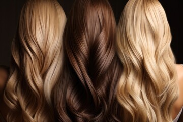 For women's barber shops, Different woman hair colors, Shades of brown from blonde to dark brunette.