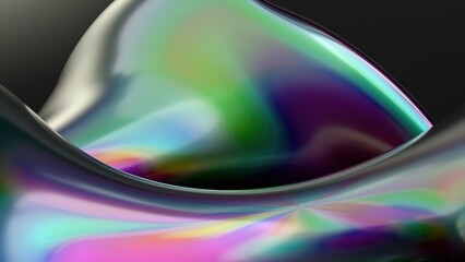 Rainbow reflection of two bezier curves on metal plate Elegant and Modern 3D Rendering image abstract background