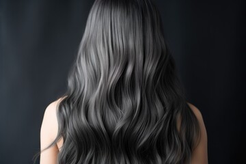 Fototapeta premium Haircuts for women with dark ash color hair, long straight, For women barber shops, Hair treatment therapy concept.