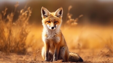 Red Fox wild animal on blurred nature background. AI generated image