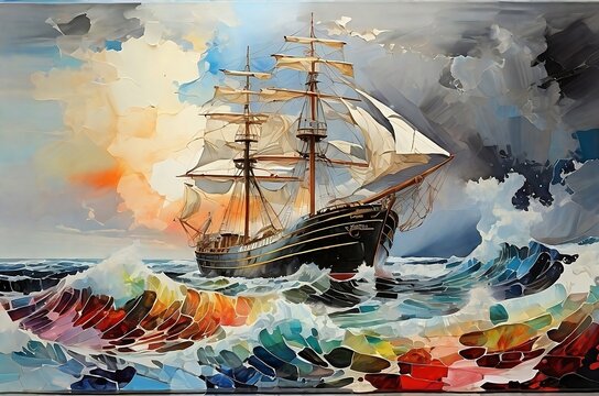 A Sailboat on the Sea: A Vibrant and Colorful Painting