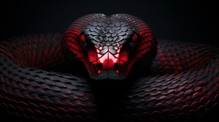 Red cobra snake isolated on dark background.