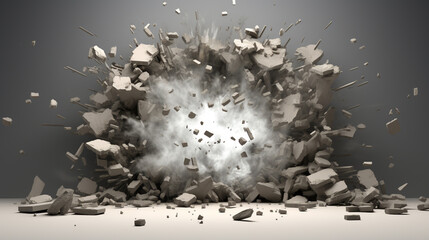 exploding wall with free area on center for any object or background. generative ai