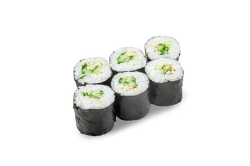 Classic sushi roll with cucumber on a white background