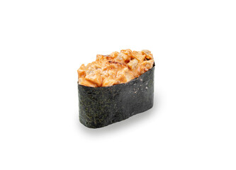 Classic sushi roll with eel chuka on a white background