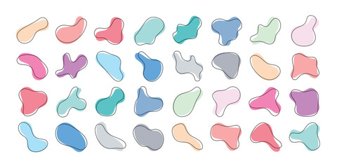 Set collection of organic abstract amoeba fluid blob shape for decoration. Pastel light bright color. Vector illustration