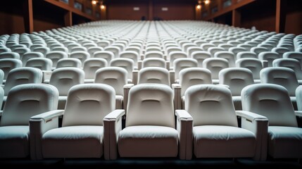 Rows of empty chairs at theatre.