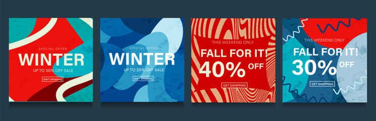 Winter Sale Special Offer of 20-50% Off. Modern Gradient 3d Set or Advertising, Web, Social Media, Poster, Banner, Cover. Background Graphic Element in Vector Illustration.