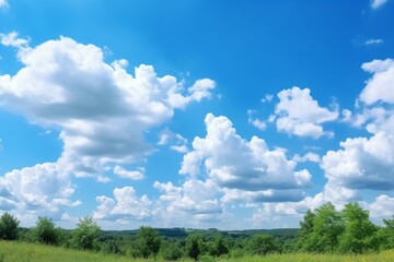 Stunning sky with fluffy clouds. Panoramic view. Generative AI