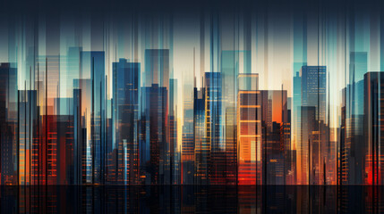 A panoramic view of a bustling city skyline filled with towering skyscrapers