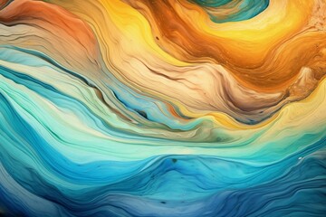 Abstract paint background with blue, green, and brown waves. Generative AI